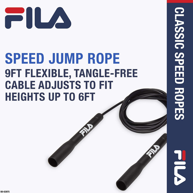 FILA Accessories Speed Jump Rope - 9ft Classic Fitness Jumping Rope | Adjustable Tangle-Free Cable & Extended Grip Handles | Cardio Endurance Training for Women, Men Black - NewNest Australia