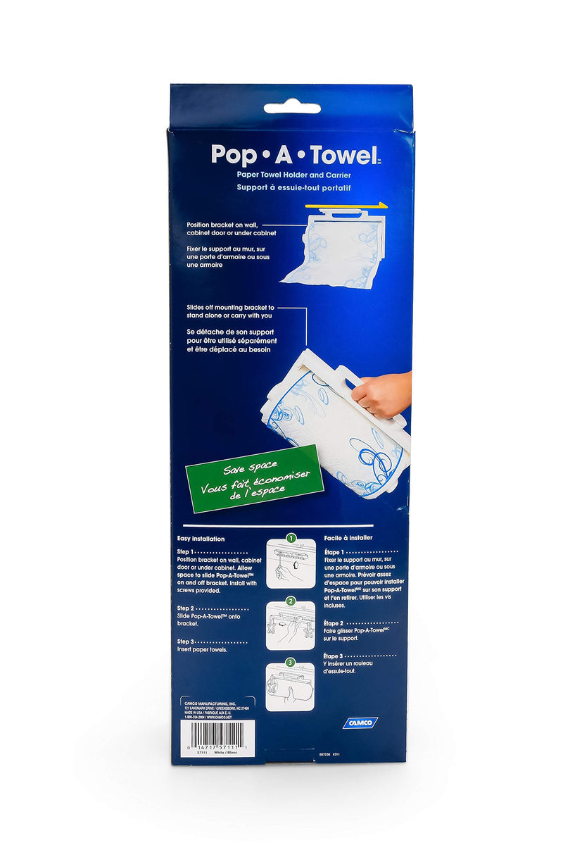 NewNest Australia - Camco Pop-A-Towel- Mountable or Portable Paper Towel Holder Dispenser, Keep Paper Towels Clean, Conserve Space in Your RV Kitchen (White) (57111) White 