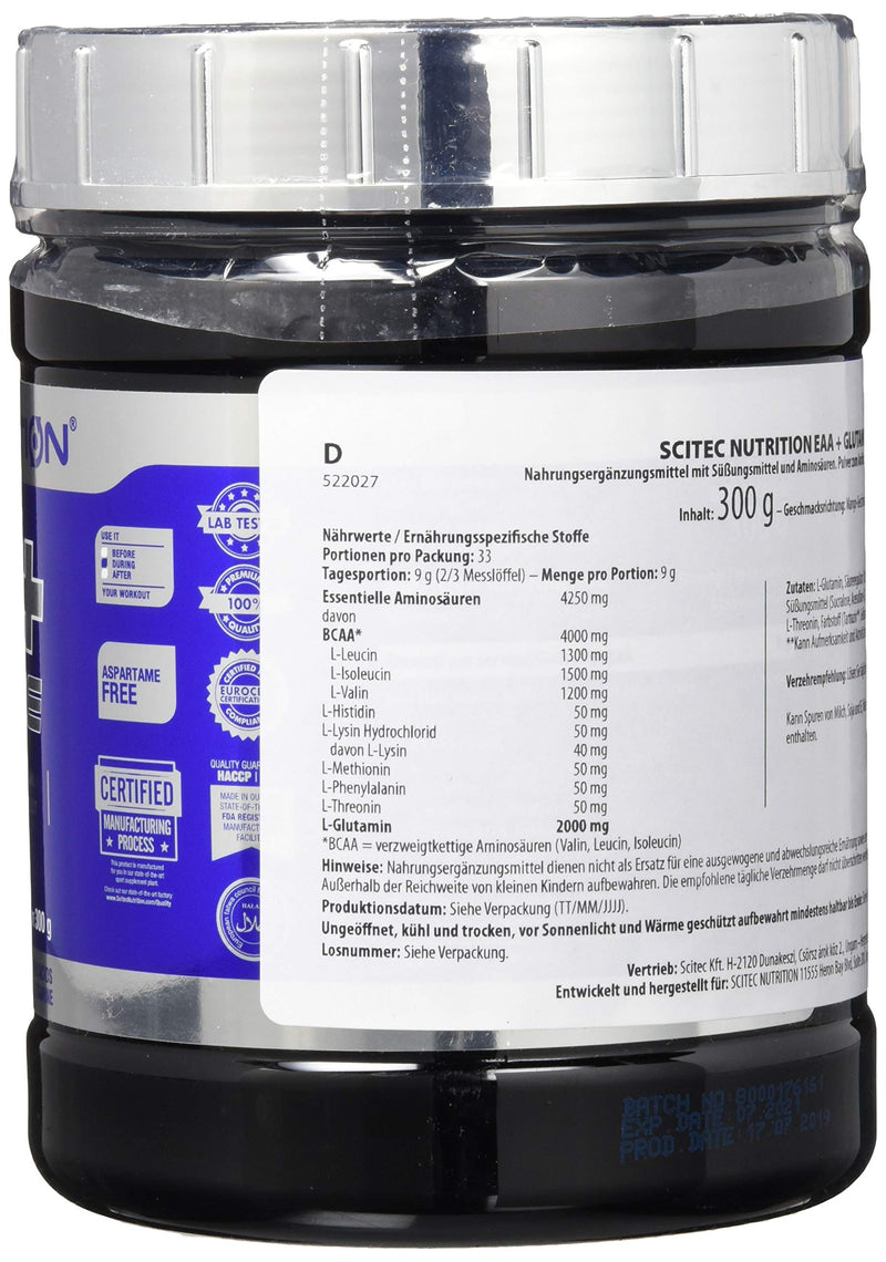 Scitec Nutrition EAA + Glutamine (glutamine amino acid complex & essential aminos), Mango Flavor 300g 300g (pack of 1) - NewNest Australia
