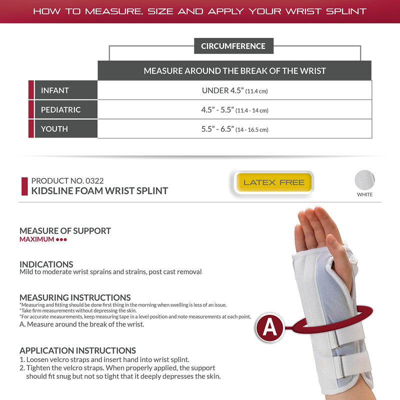 OTC Kidsline Wrist Splint Soft Foam Adjustable Support, White (Left Hand), Pediatric White (Left Hand) - NewNest Australia