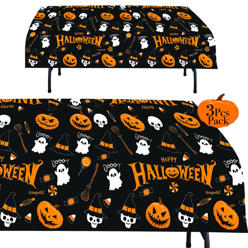 Halloween Plastic Tablecloth | 3 Pcs Pack (54” Inch Wide x 102” Inch Long) | Halloween Rectangular Table Cover | Pumpkin, Witches Table Decoration | Halloween Party Decorations Tablecover |by Anapoliz - NewNest Australia