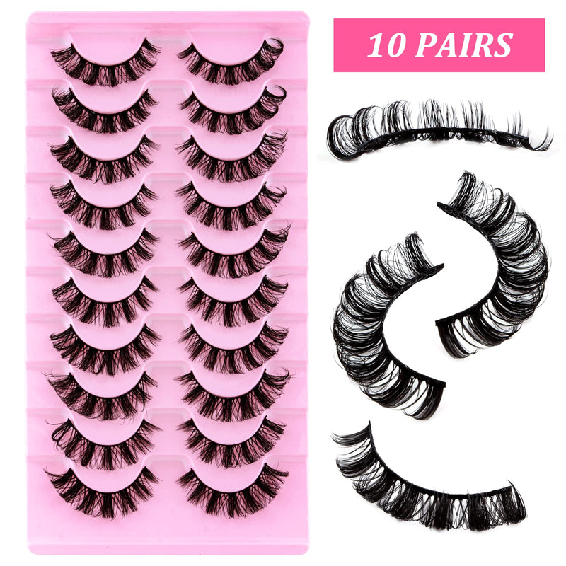 False Eyelashes Russian Strip Lashes D Curl Fluffy Wispy Lashes 10 Pairs Reusable Natural Look Faux Mink Lashes Volume Fake Eyelashes Handmade Thick Soft Long Dramatic Eyelashes (DH0602) DH0602 - NewNest Australia