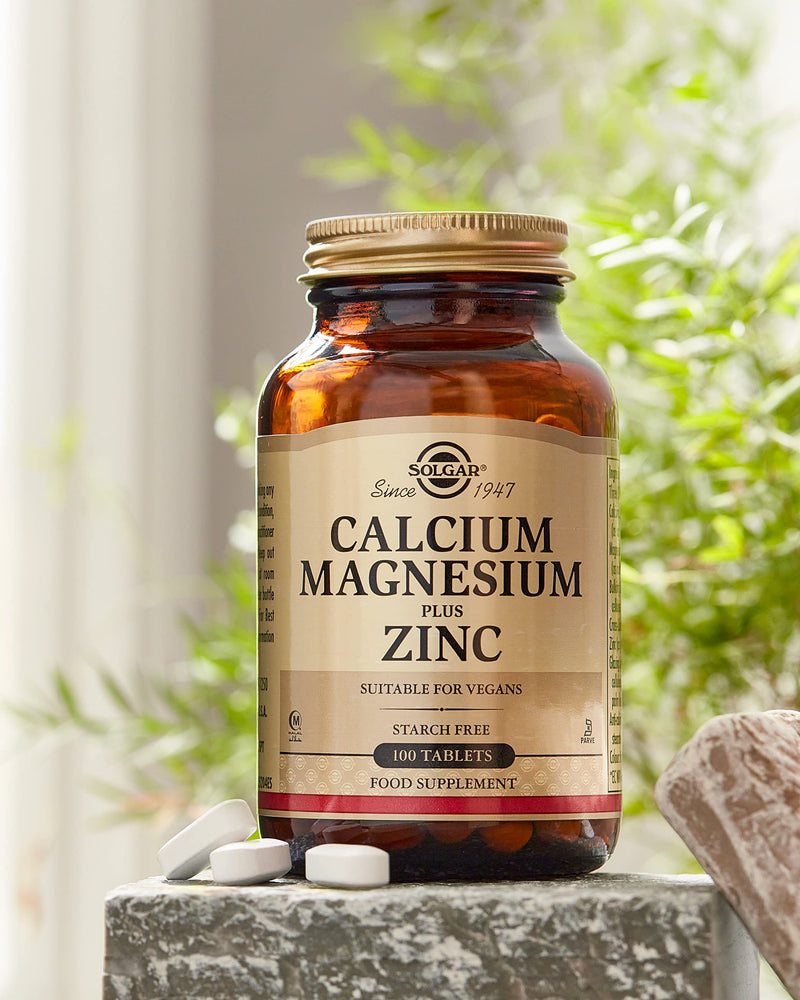 Solgar Calcium Magnesium Plus Zinc, 100 Tablets - Promotes Healthy Bones and Teeth - Supports Nerve & Muscle Function - Non GMO, Vegan, Gluten Free, Dairy Free, Kosher, Halal - 33 Servings 100 Count - NewNest Australia
