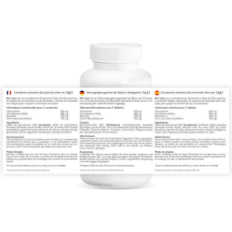 Art-Leni Plus3 Line@ | Glucosamine Chondroitin & Boswellia - 60 Cpr - Glucosamine Sulphate | Joint Health | Strengthens Bones And Joints | Cartilage | High Dosage - NewNest Australia
