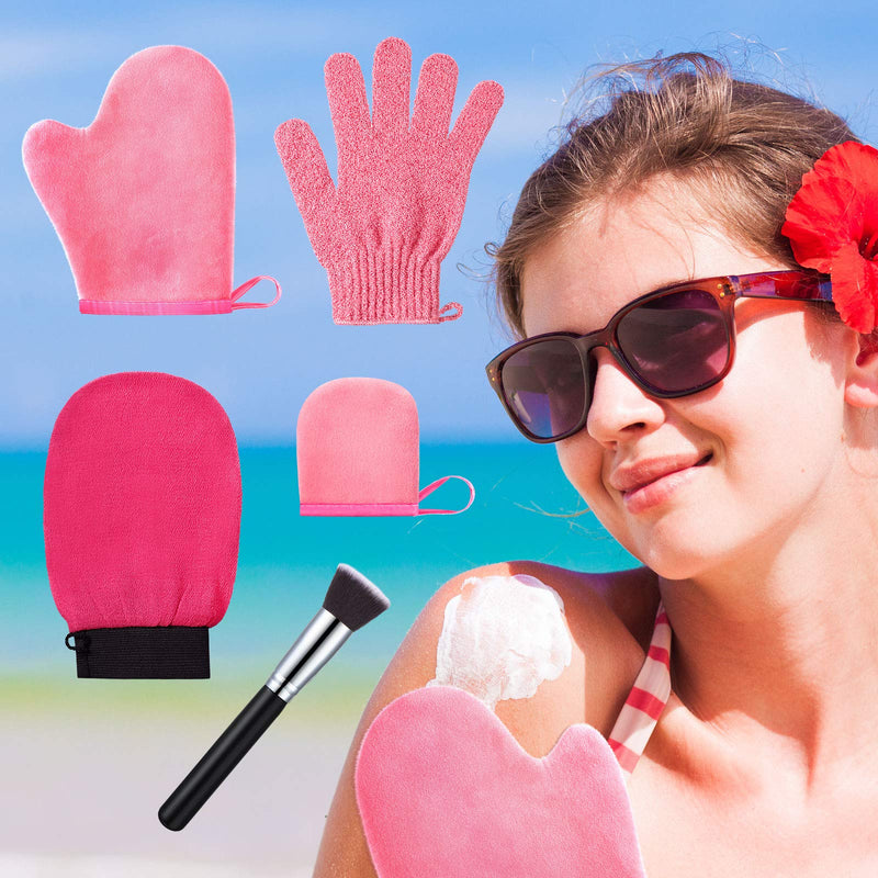 5 Pieces Self Tanning Mitt Applicator Kit Set Self Tanner Glove Self Tanning Mitt with Tanning Glove Mini Face Mitt Exfoliating Glove Tanning Brush Bath Mitt (Pink, Rose Red) Pink, Rose Red - NewNest Australia