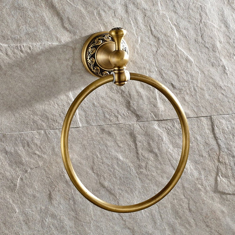 Leyden Antique Brass Towle Ring, Bathroom Retro Round Towel Holder, Wall Mounted Bath Hand Towel Rack Rail Bathroom Hardware Round Towel Ring - NewNest Australia