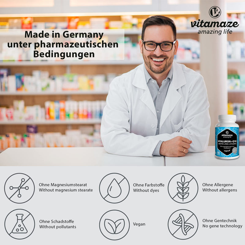 Hyaluronic acid high dose 200 mg + Coenzyme Q10 100 mg per vegan capsule, 2 month treatment, high bioavailability, low molecular weight: 500-700 kDa, dietary supplement without unnecessary additives - NewNest Australia