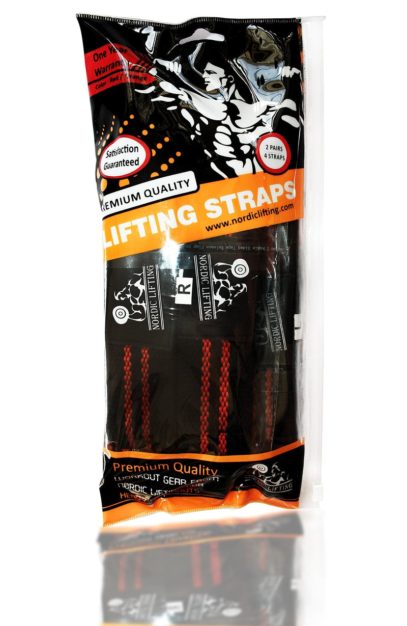 Lifting Straps (2 Pairs/4 Straps) for Weightlifting/Cross Training/Workout/Gym/Powerlifting/Bodybuilding-Support for Women & Men - Premium Quality Equipment & Accessories -Avoid Injury Red/Orange - NewNest Australia