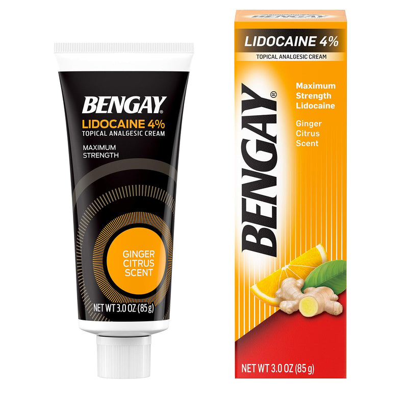 Bengay Pain Relieving Lidocaine Cream, Non-Greasy Topical Analgesic Cream with The Maximum Strength Numbing Relief of 4% Lidocaine HCl, Pleasant and Soothing Ginger Citrus Scent, 3 oz 3 Ounce (Pack of 1) - NewNest Australia