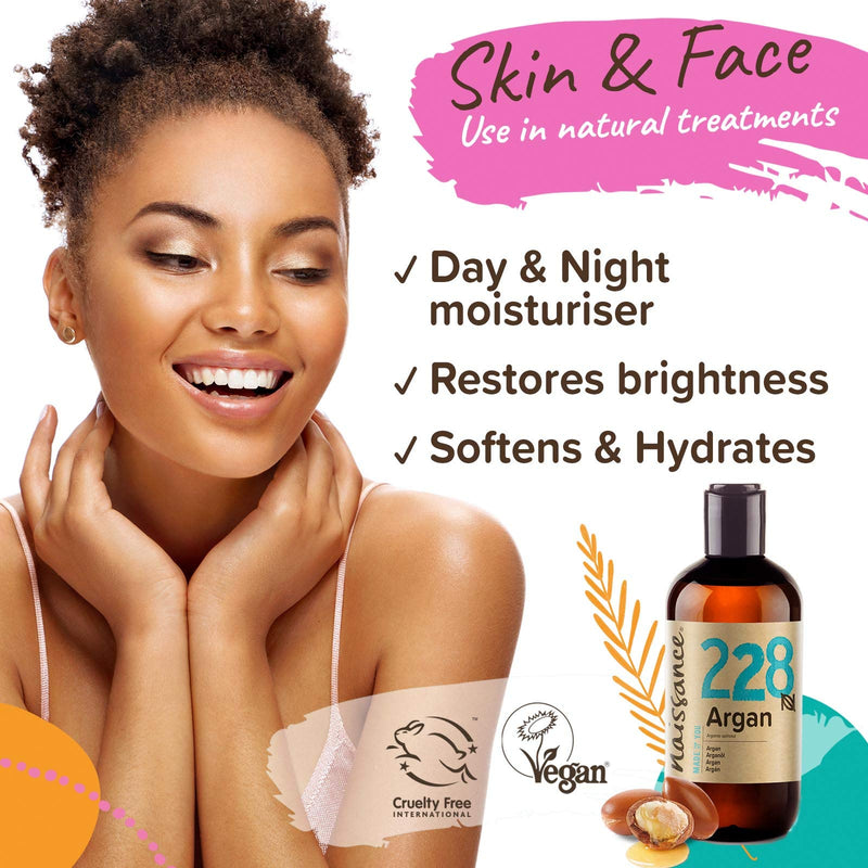Naissance Argan Oil (no. 228) 250ml - Pure & Natural, Anti-Ageing, Antioxidant, Vegan, Hexane Free, No GMO - Natural Moisturiser & Conditioner for Face, Hair, Skin, Beard & Cuticles - NewNest Australia