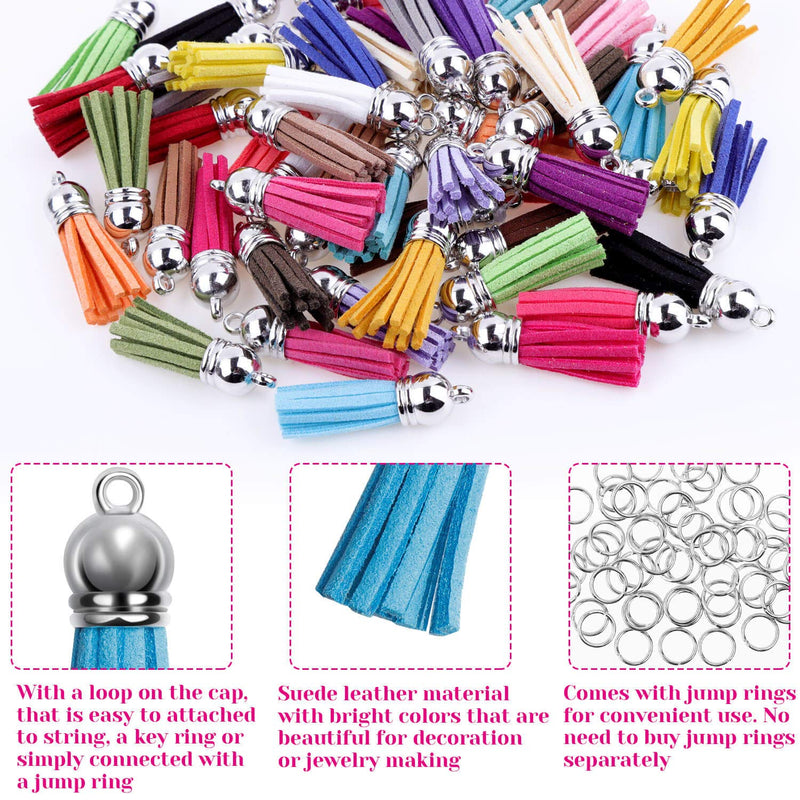 Paxcoo Tassels for Jewelry Making, 50pcs Leather Tassel Keychain Charms Bulk with 50pcs Jump Rings for Bracelets, Acrylic Key Chain Blanks and Craft Supplies 38 mm - NewNest Australia
