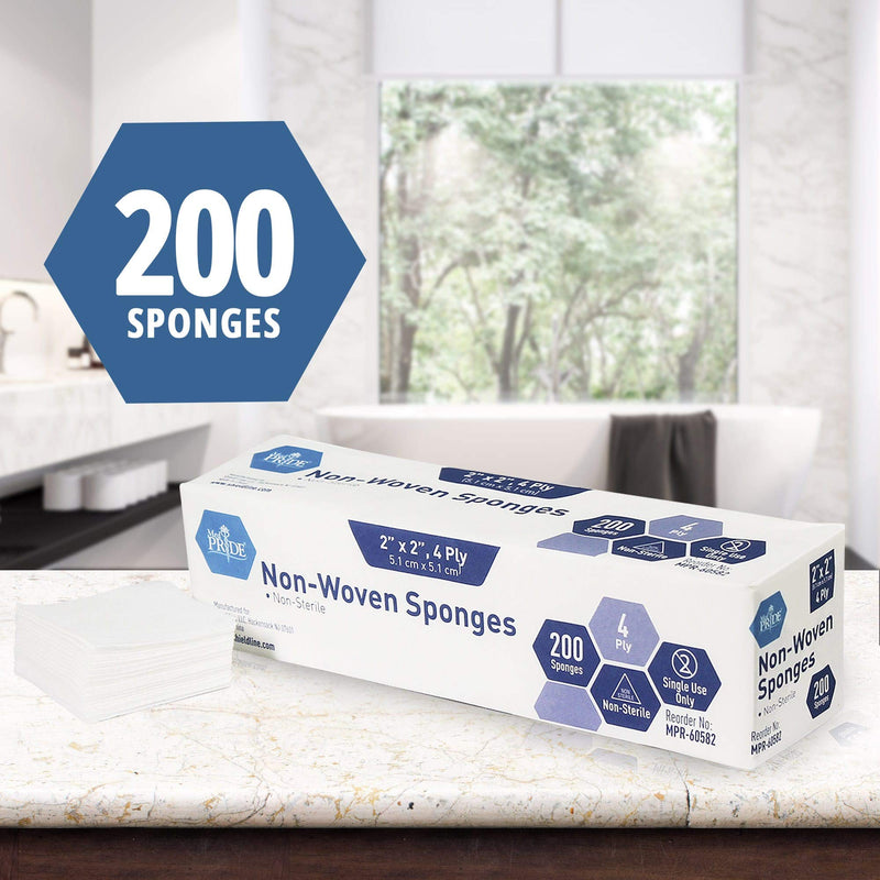 Medpride Surgical Sponges 2'' x 2'' 200 Pack - Gauze Pads Non sterile - First Aid Wound Care Dressing Sponge – Νοn-Woven Medical, Non-Adherent Mesh Bandages – Absorbent for Injuries – 4 Ply 2x2 Inch (Pack of 200) - NewNest Australia