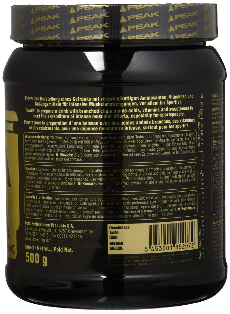 Peak Bcaa - Ts-Technology - 500G Flavor Mango-Melon I 38 Servings I Powder I Branched-Chain Amino Acids I 2:1:1 (Leucine: Isoleucine: Valine) I Quick Absorption I Vegan - NewNest Australia