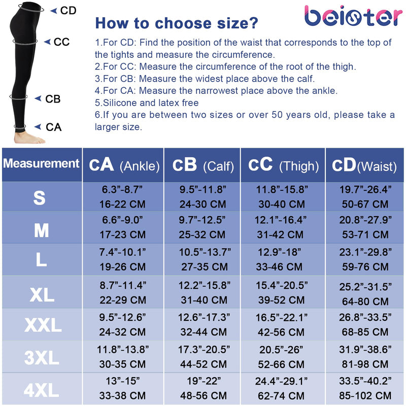 beister Medical Compression Pantyhose for Women & Men, 20-30mmHg Graduated Support Tights, Opaque Footless Waist High Compression Stockings for Varicose Veins, Edema, Flight Black XL - NewNest Australia