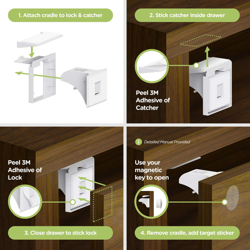 Magnetic Cabinet Locks (12-Pack 2 Keys) Baby Proofing & Child Safety by Skyla Homes - The Safest, Quickest and Easiest Multi-Purpose 3M Adhesive Child Proof Latches, No Screws or Tools Needed 12 Count (Pack of 1) - NewNest Australia