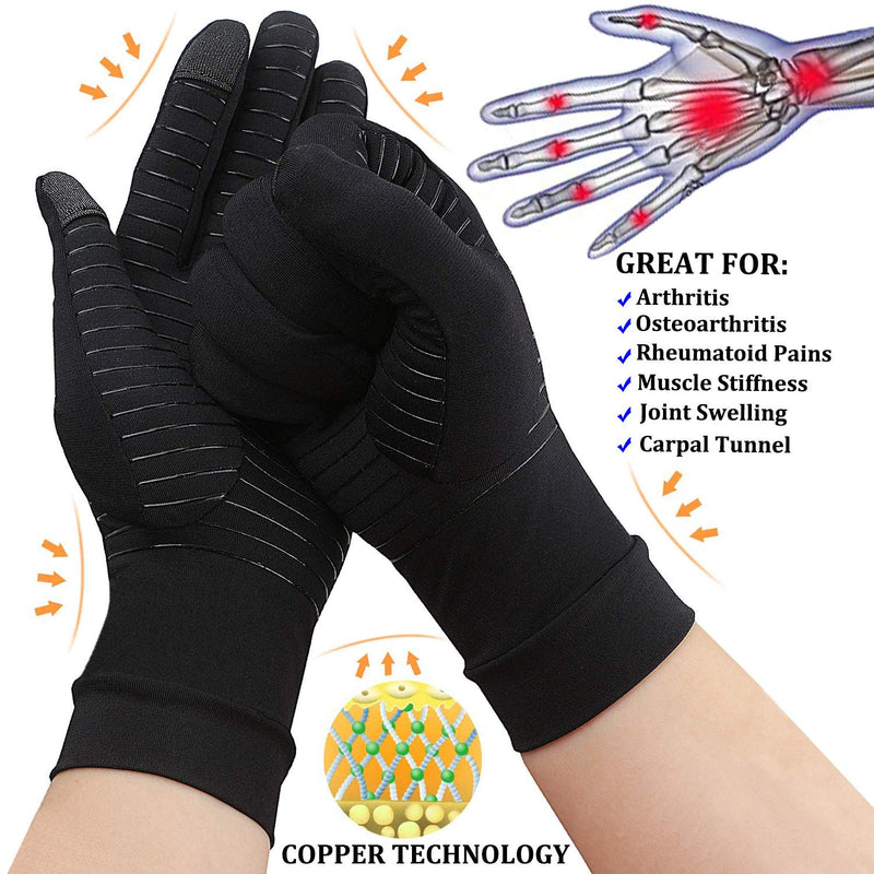 2-Pairs Pack Copper Full Finger Compression Gloves, Copper Arthritis Gloves for Women & Men Relieve Pain from Arthritis Pain, Swelling and Rheumatoid, and Everyday Hands Support (Small (Pack of 2)) Small (Pack of 2) - NewNest Australia