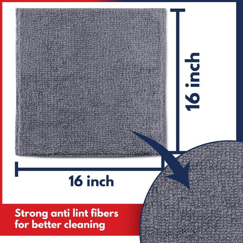 USANOOKS Microfiber Cleaning Cloth Grey - 12Pcs (16x16 inch) High Performance - 1200 Washes, Ultra Absorbent Weave Trap Grime & Liquid for Streak-Free Mirror Shine, Scratch Proof & Lint Free Cloth Gray - NewNest Australia