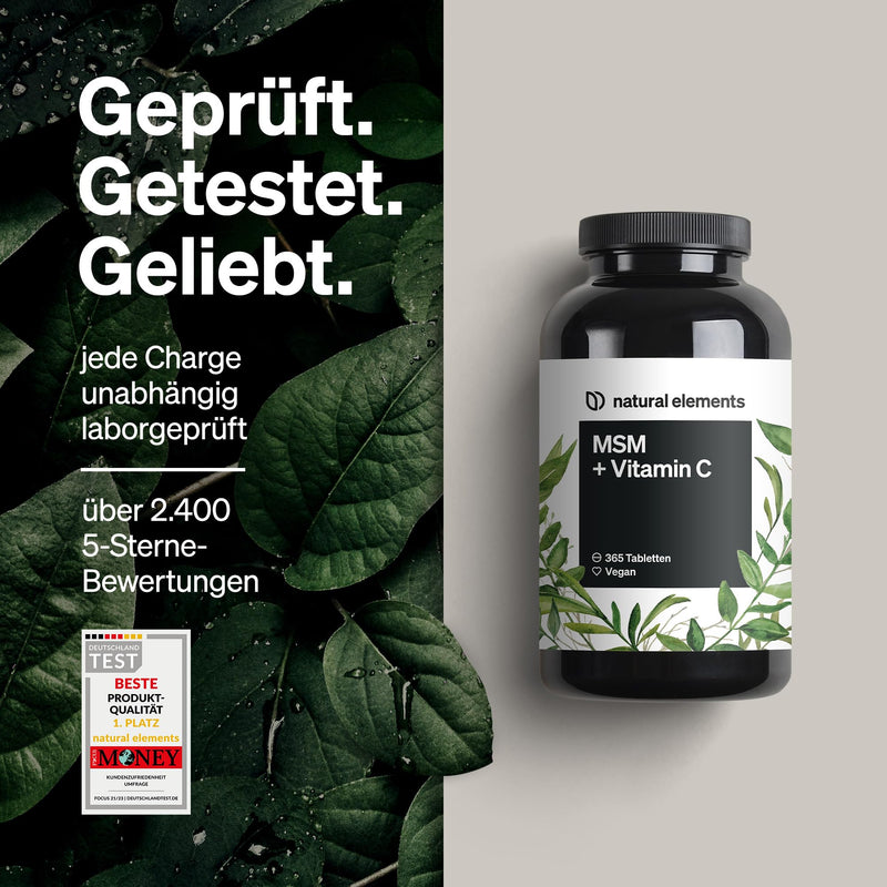 MSM 2000mg + natural vitamin C - 365 tablets instead of capsules - methylsulfonylmethane - high dosage, vegan - laboratory tested in Germany - NewNest Australia