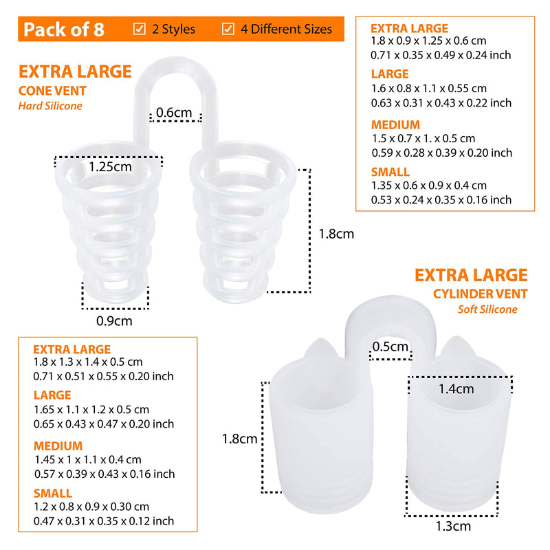Nose Vent Sinus Relief Dilator (Pack of 8 Various Sizes) - A Simple Solution for Nasal Snorers - Reusable Snoring Device to Enjoy a Peaceful Night's Sleep - by Mobi Lock - NewNest Australia