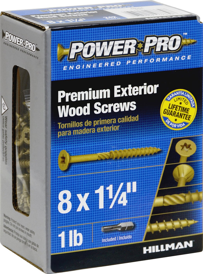 Power Pro 48594 Wood Screws, #8 x 1-1/4", Premium Outdoor Deck Screws, Rust Resistant, Epoxy Coated Bronze, 1Lb Box, 242 Pcs - NewNest Australia