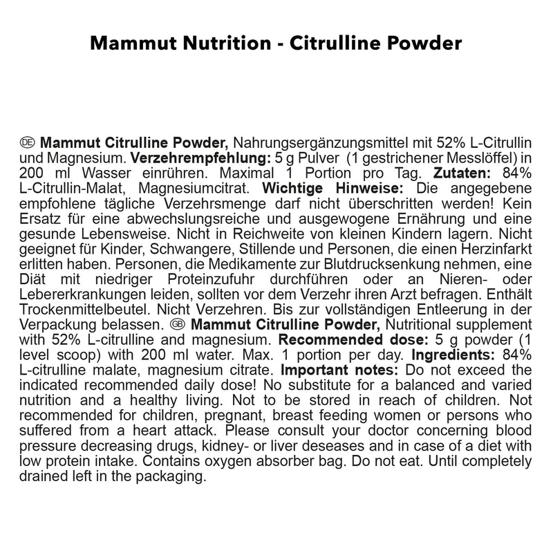 Mammut Citrulline Powder, optimized with magnesium, 200 g can - NewNest Australia