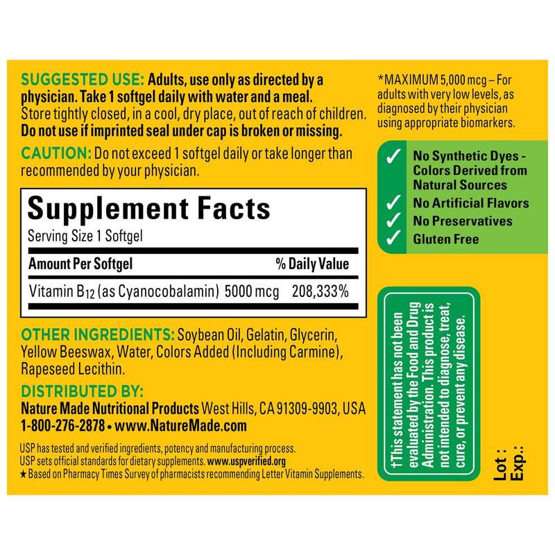 Nature Made Maximum Strength Vitamin B12 5000 mcg, Dietary Supplement for Energy Metabolism Support, 60 Softgels, 60 Day Supply - NewNest Australia