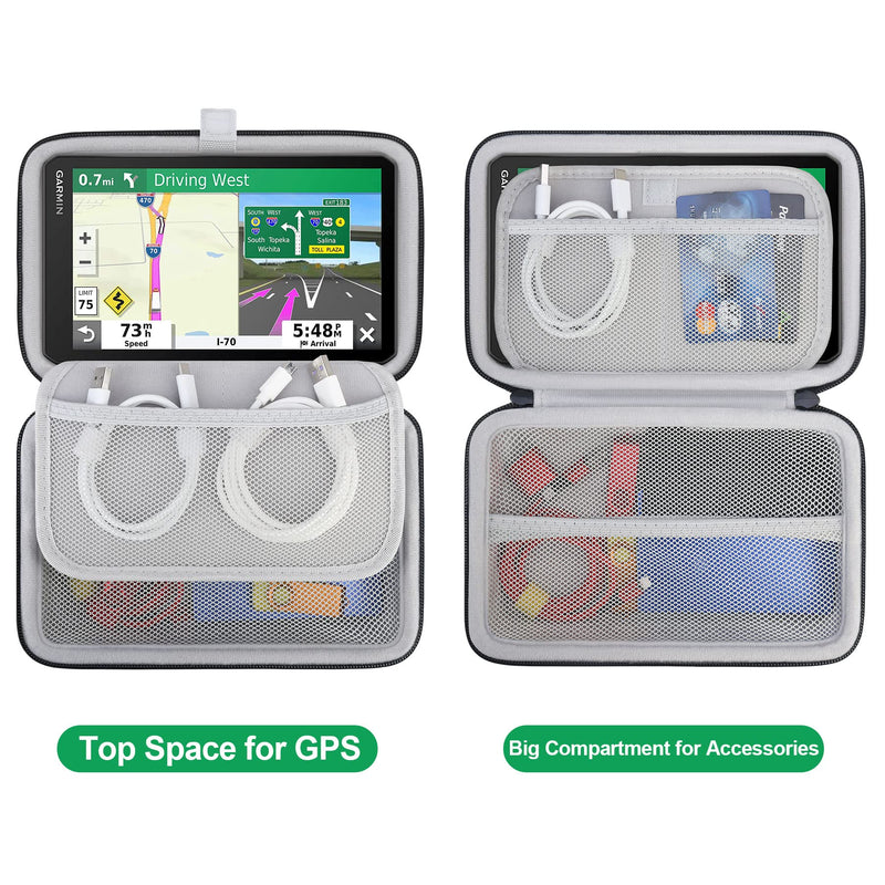 BOVKE Hard GPS Case Compatible with 6-7 Inch Garmin DriveSmart 65/61 LMT-S, Nuvi 2797LMT Drive 61/60 Nuvi 2757LM GPS Navigator System, Extra Room for Car Chargers, Friction Mounts, USB Cables, Black Black + Inside Gray - NewNest Australia