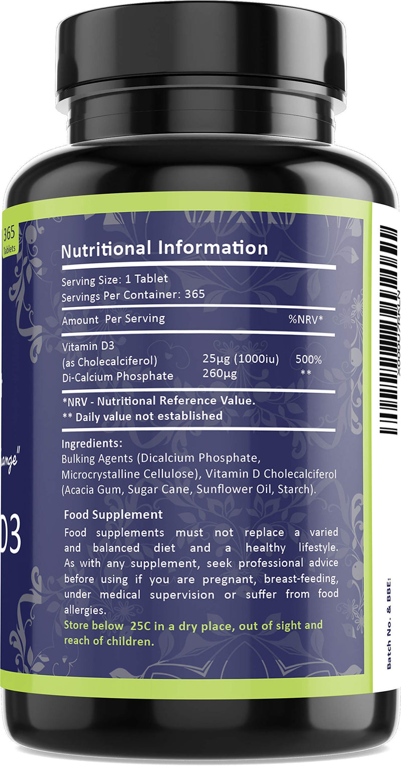 Vitamin D3 1000iu Tablets | 365 (1 Year Supply) Vegetarian Vitamin D Supplement Tiny Easy to Swallow Pills | VIT D as Cholecalciferol | Fresh Start Nutrition - NewNest Australia