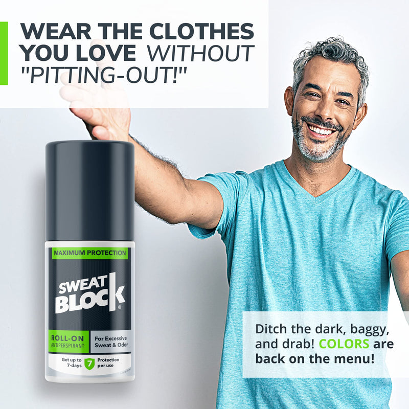 SweatBlock Antiperspirant Roll-on - Maximum Clinical Strength with DRIBOOST | Treat Hyperhidrosis, Excessive Sweat & Odor | Up to 7 Days Sweat Control Per Use | Unisex | 1.2 FL OZ - NewNest Australia