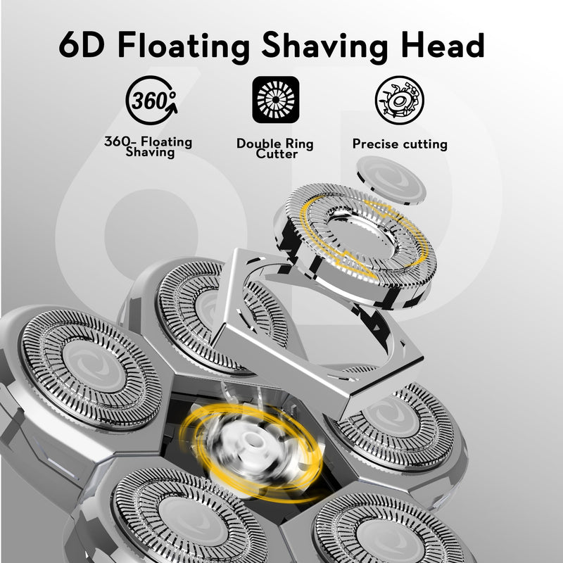 Kibiy replacement blade head for men's electric bald razors, wet and dry shaving heads for head razors, with 6 double rings & self-sharpening, silver... silver, replacement head only - NewNest Australia