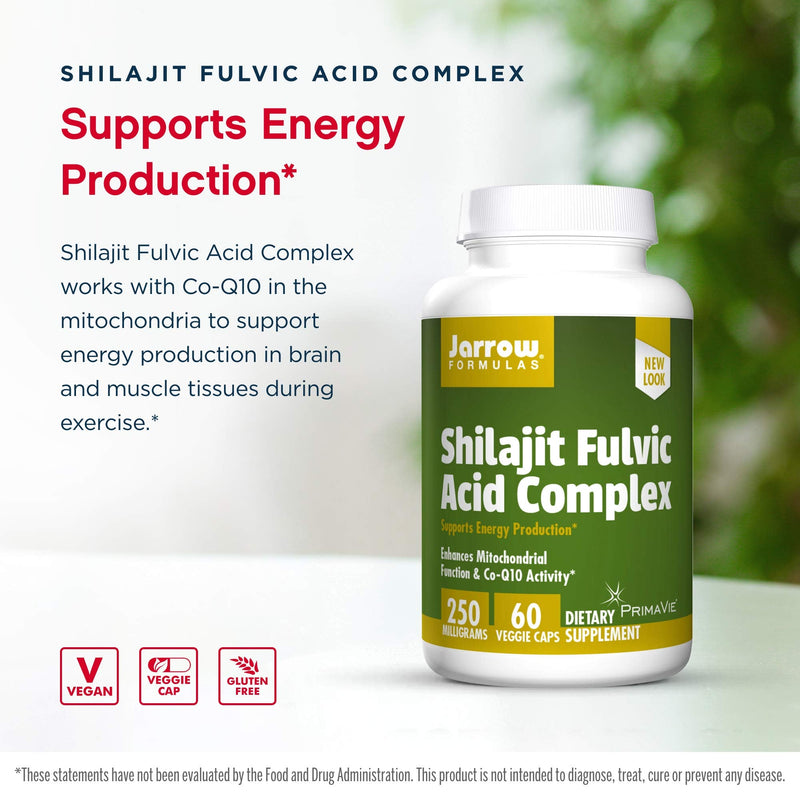 Jarrow Formulas Shilajit Fulvic Acid Complex 250 mg - 60 Veggie Caps - Supports Energy Production, Mitochondrial Function & Co-Q10 Activity - Gluten Free - 60 Servings - NewNest Australia