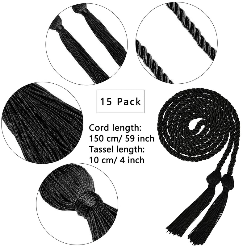 Rcanedny 15 Pieces Graduation Honor Cord Braided Honor Cords with Tassels for Graduation Students (Black) Black - NewNest Australia