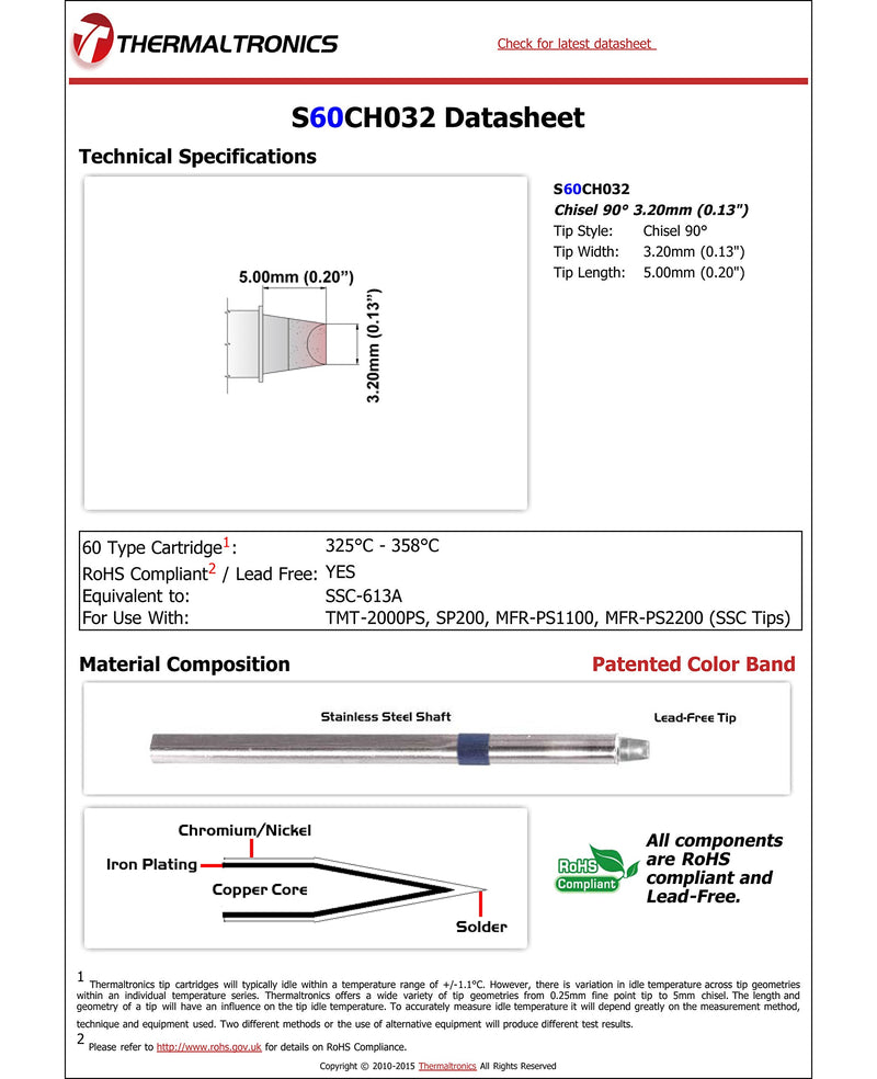 Thermaltronics S60CH032 Chisel 90deg 3.20mm (0.13in) interchangeable for Metcal SSC-613A - NewNest Australia