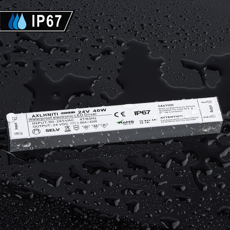 LED Driver 40W 24V, Waterproof IP67 24V Power Supply, LED Transformer 90V-265V AC to 24V DC, LED Power Supply with 3-Prong Plug 3.3 Feet Cable for LED Strip Lights, Constant Voltage LED Products Pack of 1 - NewNest Australia