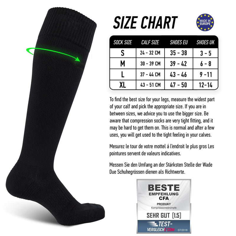 High quality compression socks for men and women, ankle protection and metatarsal support, flat lace seams, for running, sports, recovery, blood circulation, flight, Made in EU M All Black - NewNest Australia