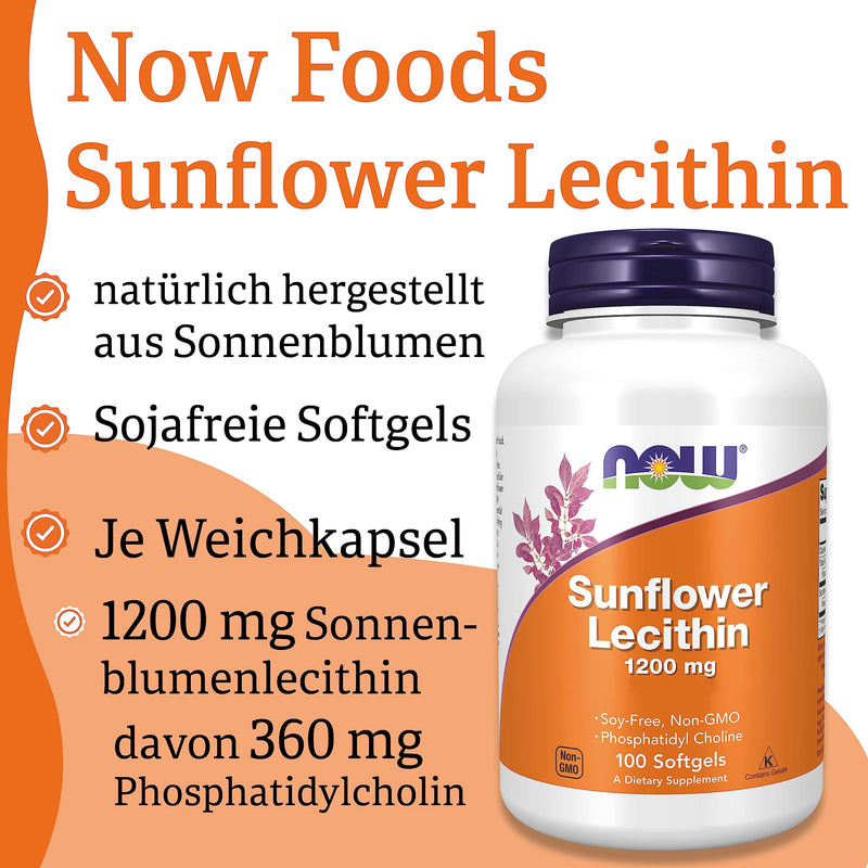 Now Foods, Sunflower Lecithin, 1,200mg, High Dose, 100 Soft Capsules, Laboratory Tested, Soy Free, Gluten Free, Non-GMO 100 Unità (Confezione da 1) - NewNest Australia