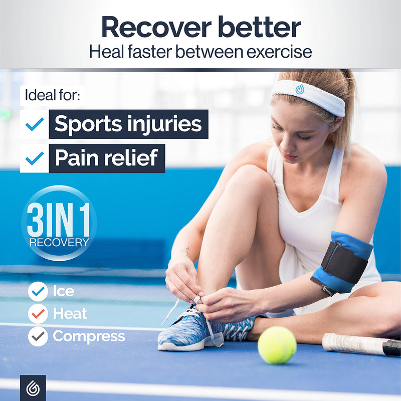 Elbow Gel Ice Pack for Sports Injuries, Reusable Support Strap for Tennis and Golfers Joint Pain Relief, Hot / Cold Compress Wrap - Flexible When Frozen, One-Hand Application by Gelpacks Direct - NewNest Australia