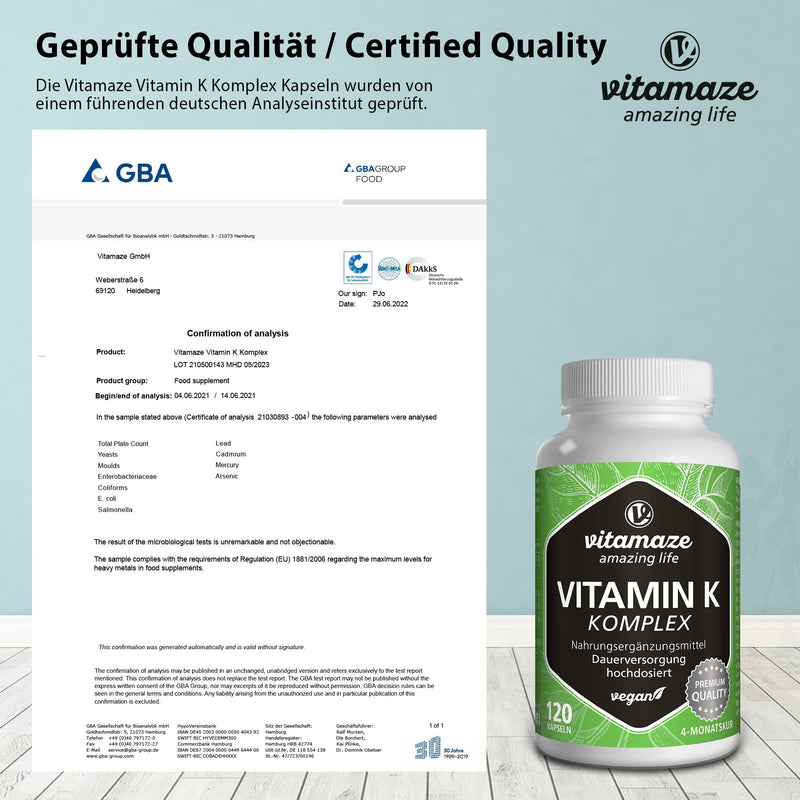 High-dose & vegan vitamin K complex, K1 1,000 mcg + K2 menaquinone (1,000 mcg MK4 + 200 mcg MK7), 120 capsules for 4 months, best bioavailability, Made in Germany - NewNest Australia