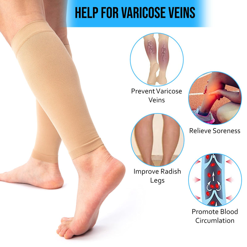 360 Relief Compression Calf Support Strut - For Torn Muscle Cramps Sports | Workout, Shin Splints Syndrome, Circulation, Fitness, Running, Jogging | X-Large, Beige With Mesh Laundry Bag - NewNest Australia