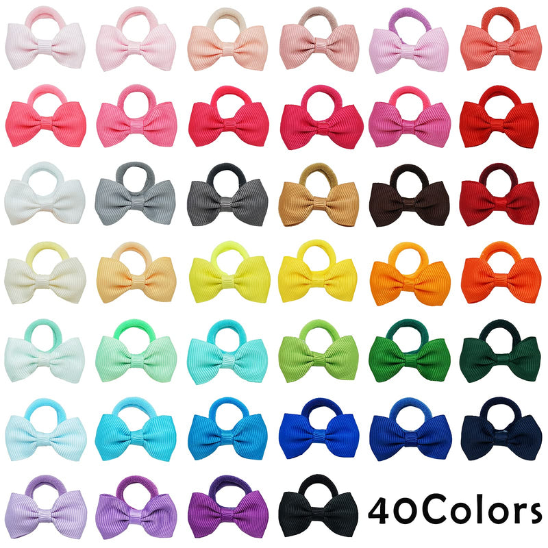 80PCS Tiny Hair Ties With Bows Baby Bows Rubber Bands Hair Ties Soft Elastics Ponytail Holders Hair Accessories for Infants Toddlers Baby Girls Style 1 - NewNest Australia