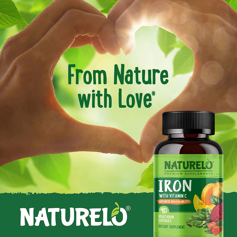 NATURELO Vegan Iron Supplement with Vitamin C and Organic Whole Foods - Gentle Iron Pills for Women & Men w/ Iron Deficiency Including Pregnancy, Anemia and Vegan Diets - 90 Mini Capsules 90 Count (Pack of 1) - NewNest Australia