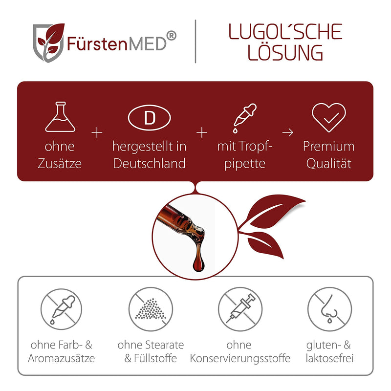 FürstenMED® Lugol's solution 5% iodine solution - 100 ml (Iodine) iodine drops brown glass bottle with dropper pipette - Lugol's solution 5 percent - iodine liquid - without additives - NewNest Australia
