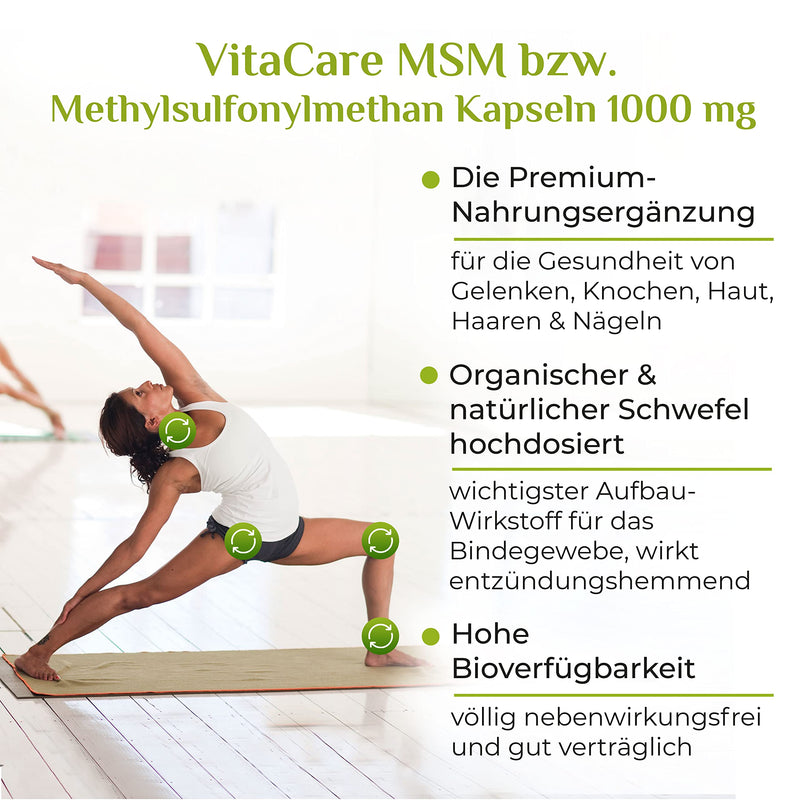 VitaCare MSM capsules, 120 capsules each 1000mg MSM powder, prevent sulfur deficiency, sulfur powder organic & natural with high bioavailability - NewNest Australia