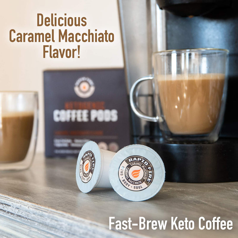 Rapidfire Caramel Macchiato Ketogenic High Performance Keto Coffee Pods, Supports Energy & Metabolism, Weight Loss Diet, Single Serve K Cup, Brown, 16 Count - NewNest Australia