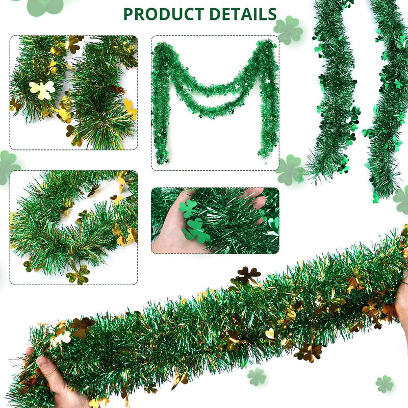 Noverlife 39.4 Feet St. Patrick's Day Tinsel Garland, Green Clover Glitter Shamrock Twist Garland Decoration, Shiny Hanging Ornament Ribbon for Irish St.Patty's Home Tree Artificial Greenery Garland - NewNest Australia