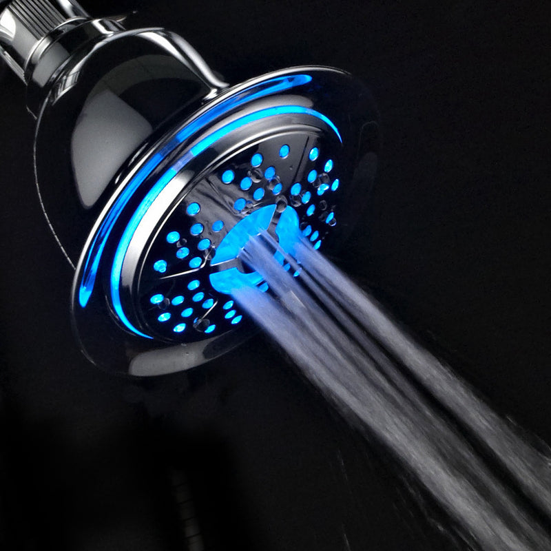 PowerSpa All Chrome 4-Setting LED Shower Head with Air Jet LED Turbo Pressure-Boost Nozzle Technology; 7 Colors of LED Lights Change Automatically Every Few Seconds - NewNest Australia