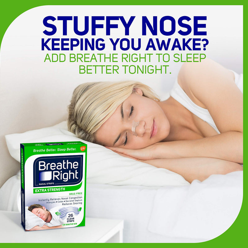 Breathe Right Extra Strength Clear Drug-Free Nasal Strips for Congestion Relief 26 Count (Pack of 1) - NewNest Australia