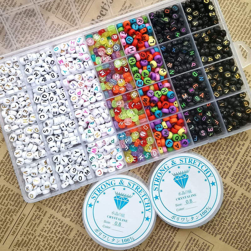 Amaney 1400 Pieces 7 Colors 4x7mm Round Acrylic Alphabet Letter Beads A-Z Mixed and Crystal Line for Jewelry Making - NewNest Australia
