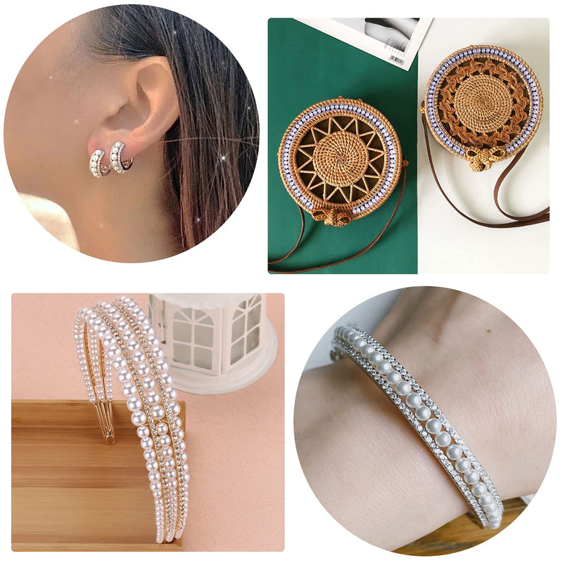 Yhsheen 1 Yard Rhinestone Trim with Elegant Pearl Crystal Rhinestone Chain Rhinestone Applique for DIY Decoration & Bridal Costume Embellishment - NewNest Australia