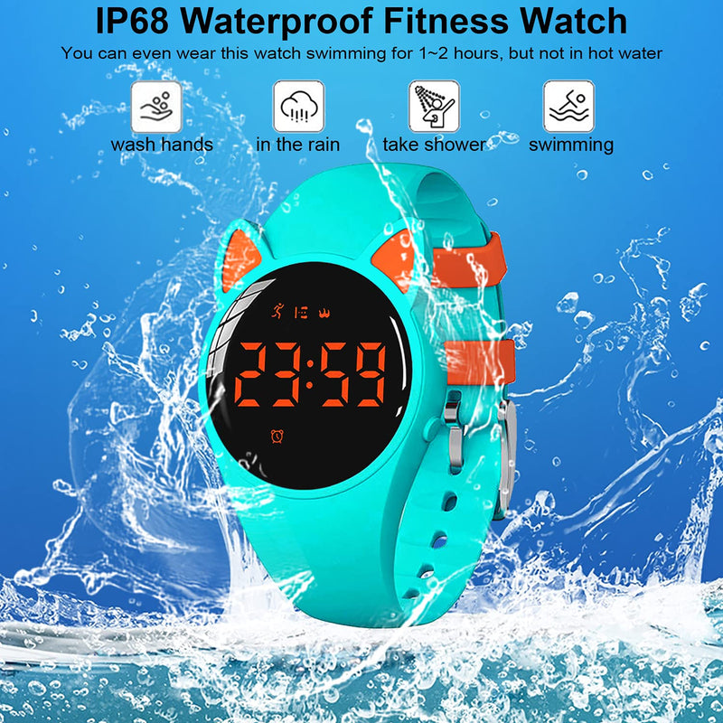 HUYVMAY Fitness Tracker Pedometer Watch for Boys Girls Women, No App No Phone, USB Charge 1 Hour for 20 Days Use, IP68 Waterproof Fitness Watch with Alarm Clock Step Tracker Distance Calorie Counter Teal+Orange - NewNest Australia